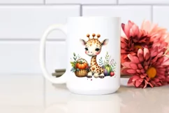 Baby Giraffe Holding Basket of Autumn Vegetables | Product Image 2