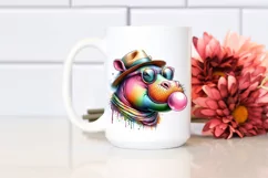 Hippo Portrait with Sunglasses Blowing Chewing Gum | Product Image 2