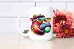 Hippo Portrait with Sunglasses Blowing Chewing Gum | Product Image 2