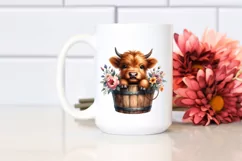 Cute Baby Highland Cow with Sunflower, Transparent PNG Product Image 2