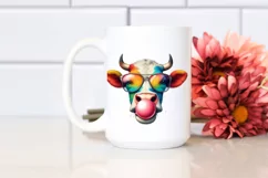 Cow Portrait with Sunglasses Blowing Chewing Gum | Product Image 2