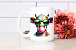 Cow Portrait with Sunglasses Blowing Chewing Gum | Product Image 2