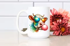 Cow Portrait with Sunglasses Blowing Chewing Gum | Product Image 2