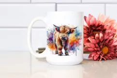 Baby Highland Cow with Abstract Background, High-Res PNG Product Image 2