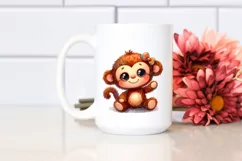 Vibrant Watercolor Cute Baby Old Plush Monkey Product Image 2