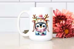 Expressive Baby Watercolor Penguin, Winter Outfit PNG Product Image 2