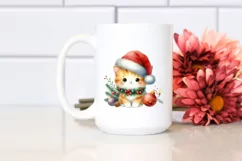 Cute Cat with Santa Hat, Summer PNG Product Image 2