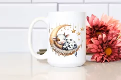 Watercolor Boho Baby Cow Sleeping on Moon Clipart Product Image 2