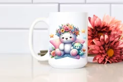 Pastel Color Bear with Flower Crown PNG Product Image 2