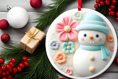 Christmas Round Cute Snow Man Ornament Sublimation Product Image 1
