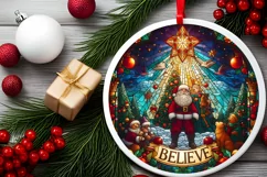 Believe Christmas Round Cute Ornament Sublimation Product Image 1