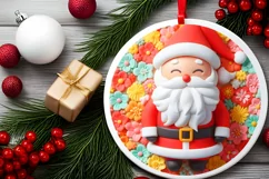 Christmas Round Cute Santa Ornament Sublimation Product Image 1