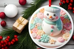Christmas Round Cute Snow Man Ornament Sublimation Product Image 2