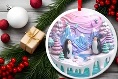 Christmas Round Cute Animal Ornament with Penguins Product Image 1