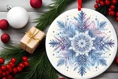 Watercolor Snowflake Christmas Round Cute Ornament Sublimati Product Image 1