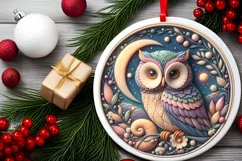 Christmas Round Cute Owl Ornament Sublimation Product Image 1