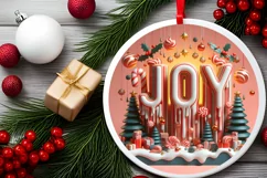 Joy Christmas Round Cute Ornament Sublimation Product Image 1