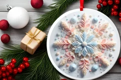 Snow Flake Christmas Round Cute Ornament Sublimation Product Image 1