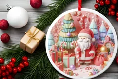 Christmas Round Cute Santa Ornament Sublimation Product Image 1