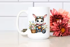 Easter Bunny on a Motorbike With Eggs Flower, Clipart Product Image 3