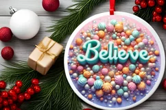 Believe Christmas Round Cute Ornament Sublimation Product Image 1