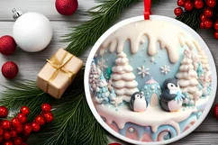 Christmas Round Penguin Animal Ornament Sublimation Product Image 1