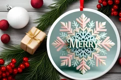 Snow Flake Christmas Round Cute Ornament Sublimation Product Image 1