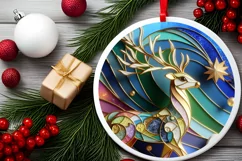 Christmas Round Reindeer Animal Ornament Sublimation Product Image 1