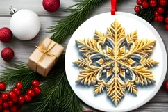 Snow Flake Christmas Round Cute Ornament Sublimation Product Image 1