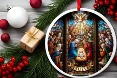 Believe Stained Christmas Round Ornament Sublimation Product Image 1