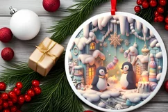 Christmas Round Cute Penguin Ornament Sublimation Product Image 1