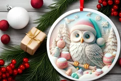 Christmas Round Owl Animal Ornament Sublimation Product Image 1