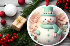 Christmas Round Ornament with Snow Man Product Image 1
