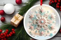 Snow Flake Christmas Round Cute Ornament Sublimation Product Image 1