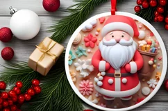 3D Christmas Round Cute Santa Ornament PNG Sublimation Product Image 2