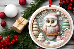 Christmas Round Cute Owl Ornament Sublimation Product Image 1