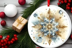 Snow Flake Christmas Round Cute Ornament Sublimation Product Image 1