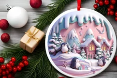 Christmas Round Penguin Animal Ornament Sublimation Product Image 1