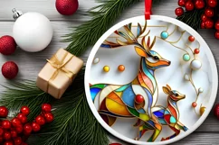 Christmas Round Reindeer Animal Ornament Sublimation Product Image 1