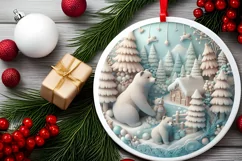 3D Pastel Christmas Village Scene Ornament PNG Product Image 1