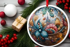 Silent Night Christmas Round Cute Ornament Sublimation Product Image 1