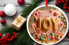 Joy and Candy Christmas Round Cute Ornament Sublimation Product Image 1