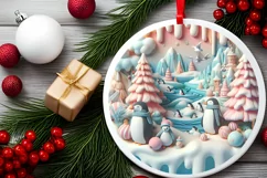 Christmas Round Cute Penguin Ornament Sublimation Product Image 1