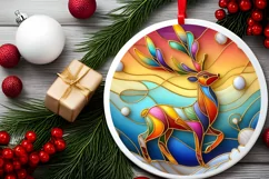 Christmas Round Cute Rein Deer Ornament Sublimation Product Image 1