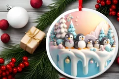Christmas Round Cute Penguin Ornament Sublimation Product Image 1