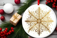 Snow Flake Christmas Round Cute Ornament Sublimation Product Image 1
