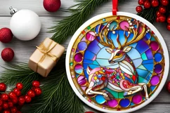 Christmas Round Cute Reindeer Ornament Sublimation Product Image 1