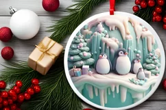 3D Round Cute Penguin Family Christmas Ornament Product Image 2