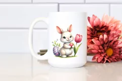 Easter Bunny with Tulip Flower, Clipart |T-shirt, Mug PNG Product Image 3