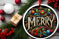 Stained Glass Christmas Round Ornament Sublimation Product Image 2